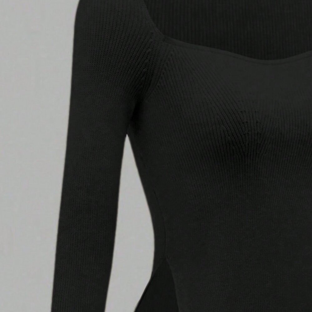 Black Casual Women's Ribbed Knit Top - Picture 4 of 5